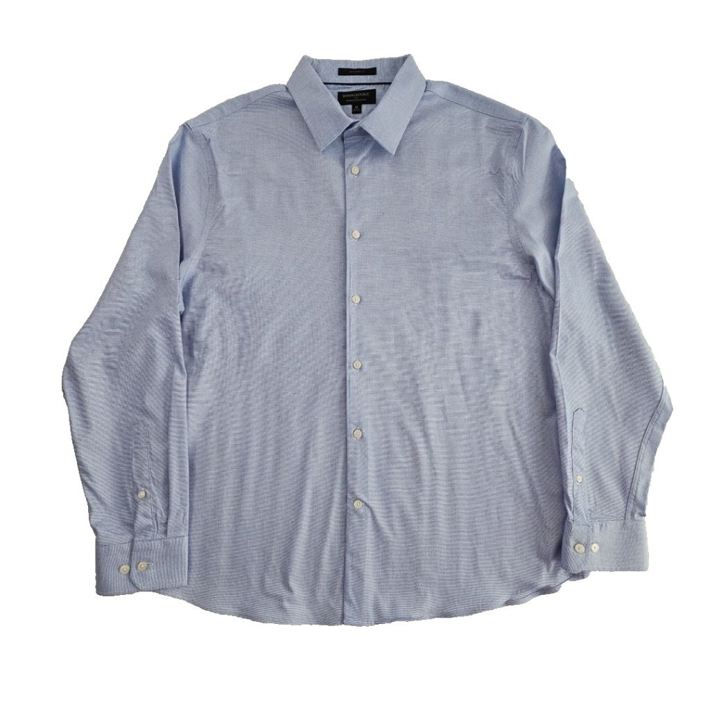 Banana Republic Shirt Men's Xl Blue Untucked Fit Wrinkle Resistant Long Sleeve